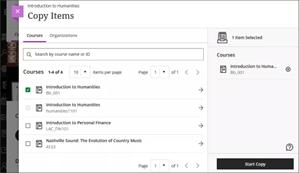 Selecting an entire course to copy